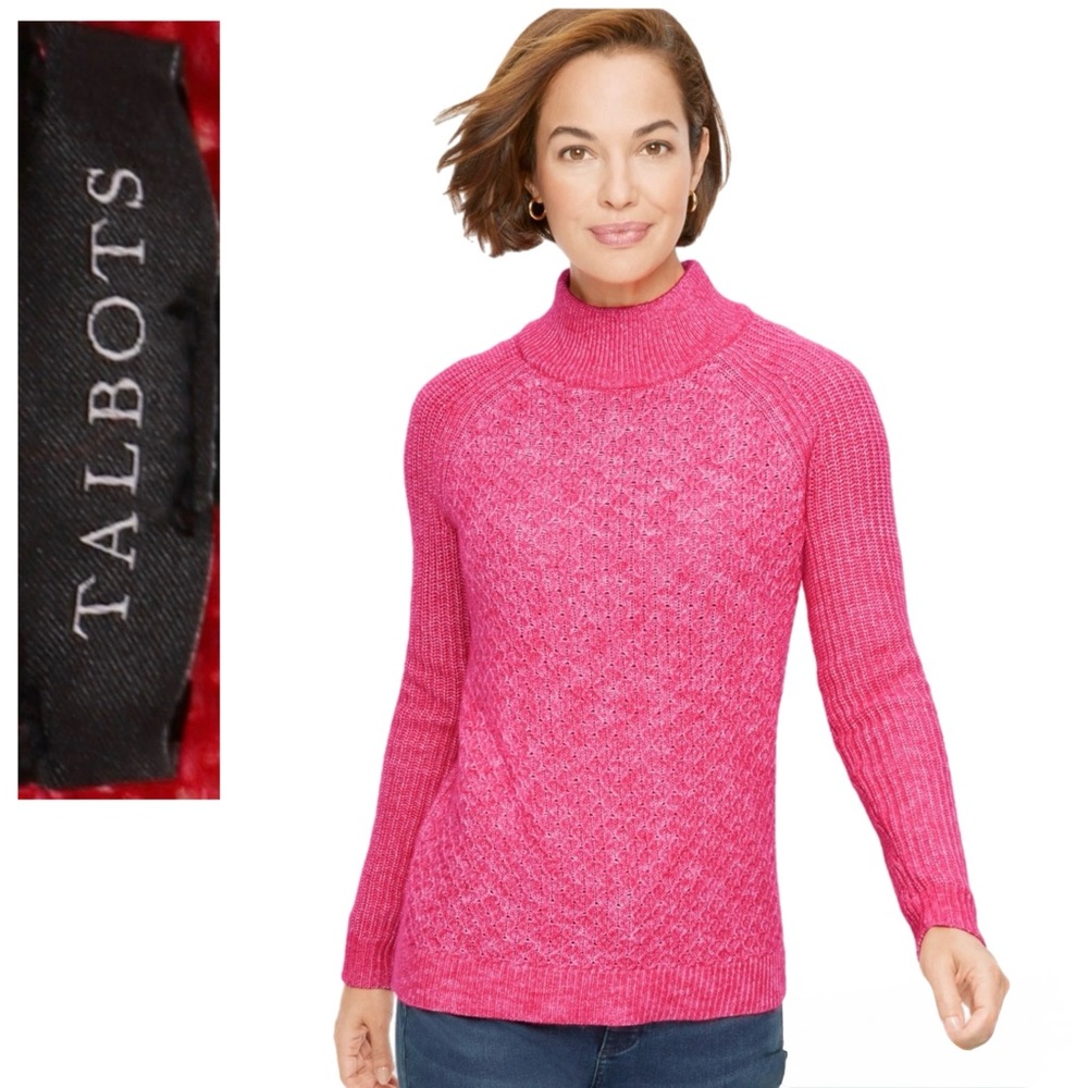 Talbots Cozy Textured Fuscia Pink Wool Blend Sweater Size Large